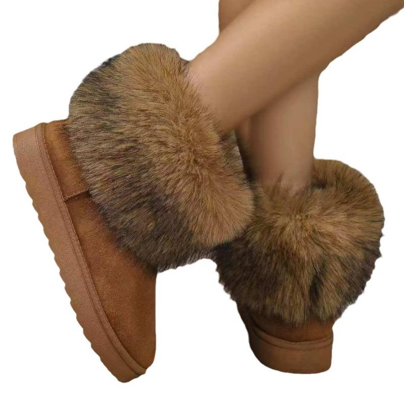 Large size snow boots women's cotton shoes piled and thickened outer wear casual warm fluffy boots