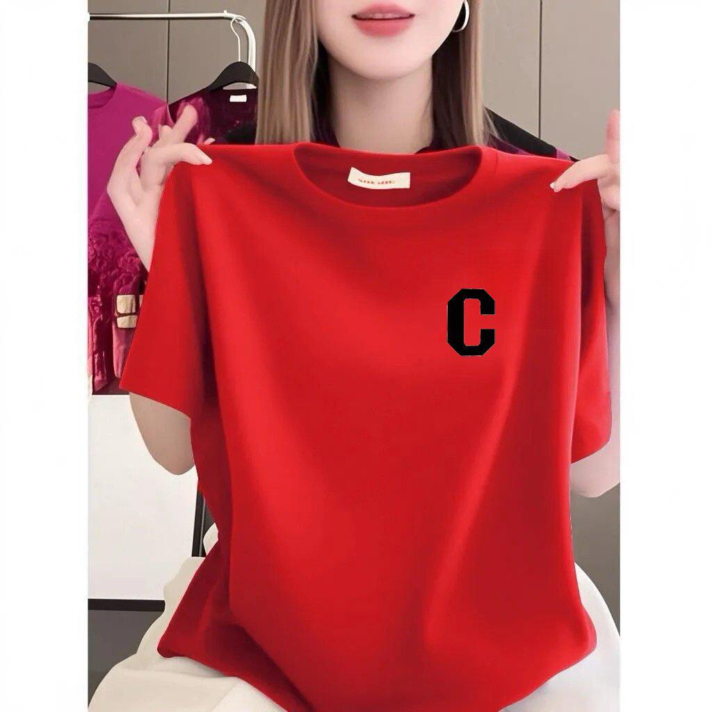 Women's Popular Loose Short-Sleeve Plus Size T-Shirt, Round Neck, Letter Print, Slimming, Stylish, Elegant Design.