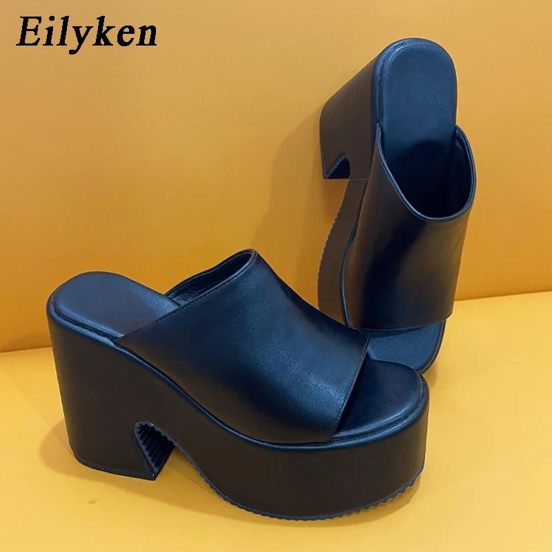 Fashion Eilyken New Brand White Chunky Heeled Mules High Heels Slippers  For Women Sexy Party Platform Heel Sandals Shoes size 43