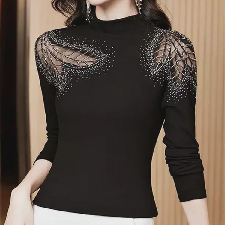 

Женский осенний черный ромбовидный трикотажный свитер с полуводолазкой XL чёрный