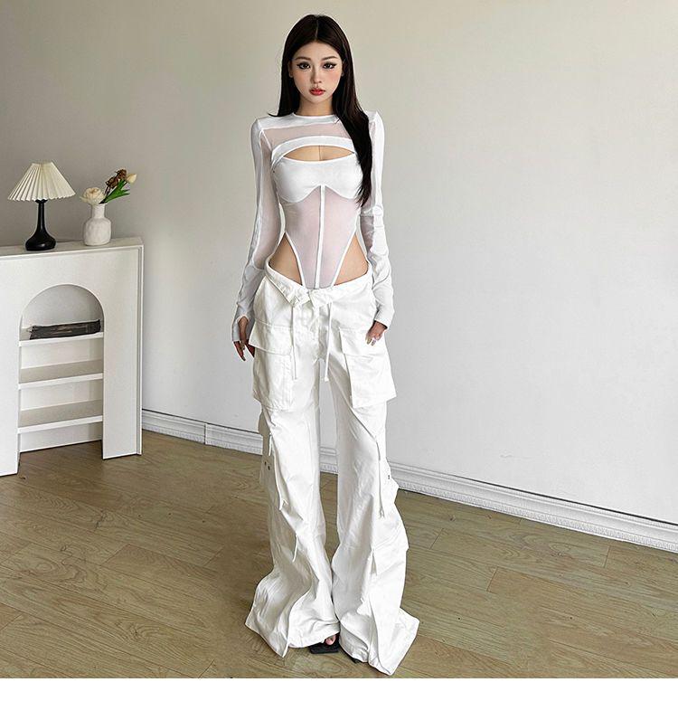 Women's Sheer Mesh Long-sleeve Bodysuit