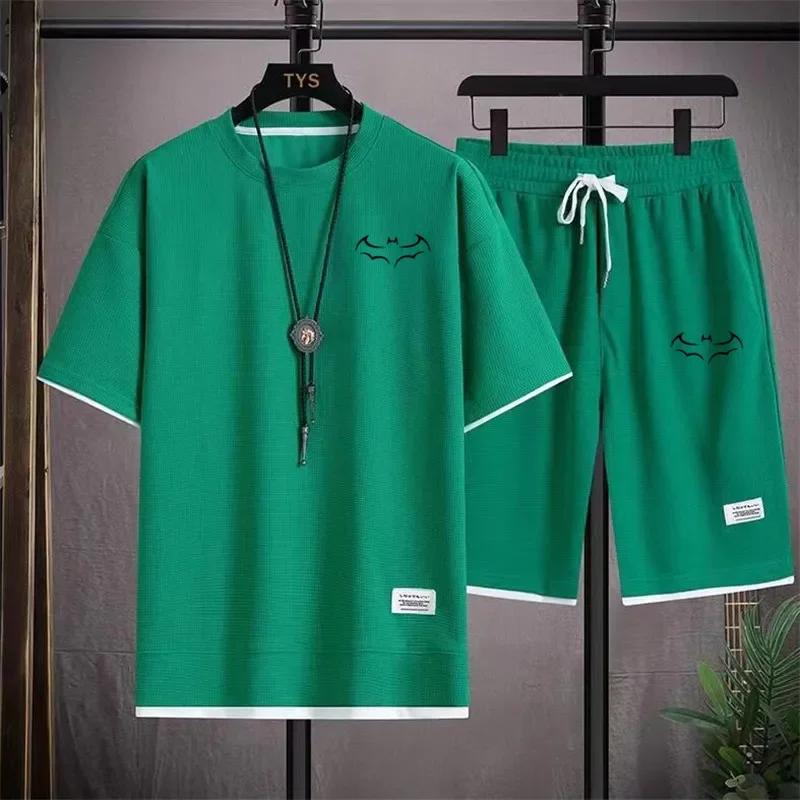 Men's Casual Bat Short Sleeved T-shirt+shorts Summer Running Sportswear Set