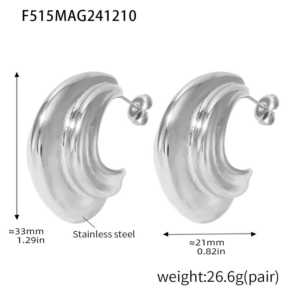 C-Shaped 18K Gold PVD Plated Stainless Steel Earrings with Polished Texture