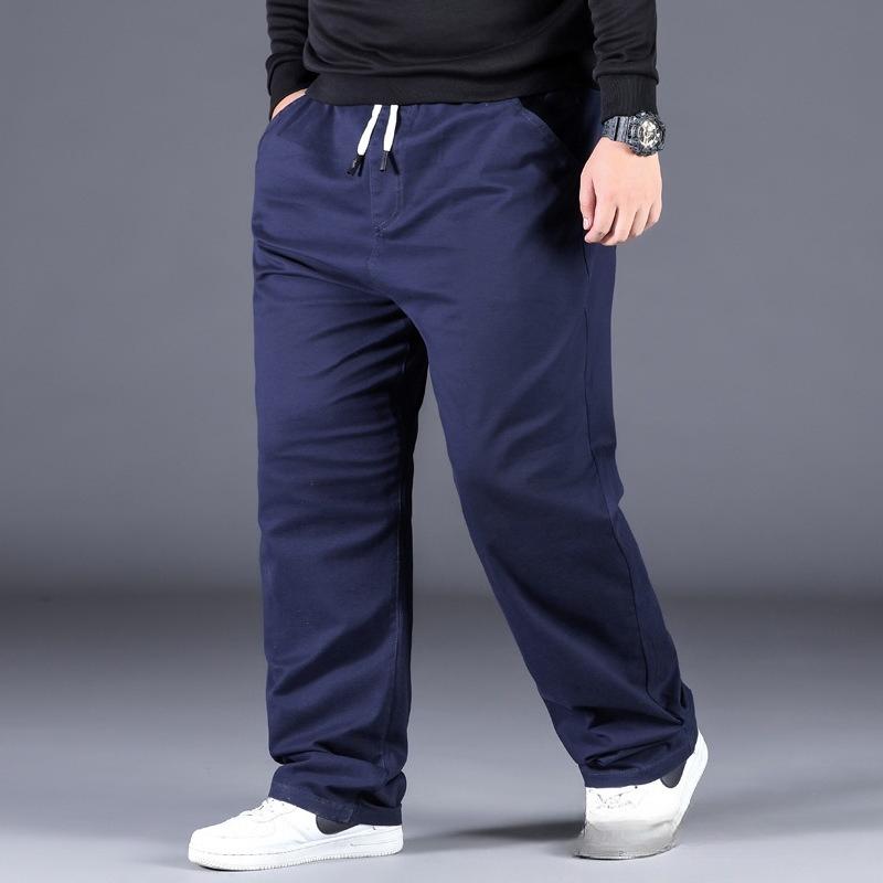 Spring/Autumn Collection Plus Size Casual Trousers for Men Loose-Fit Straight Leg with Elasticated Waistband Men's Long Trousers