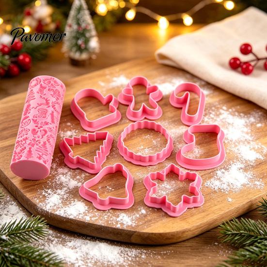 Easy Release Biscuit Tools 9Pcs Christmas Themed Cookie Cutter Set, Reusable Non-Stick Pastry Fondant Baking Molds for Cookies Mold, Food-Grade