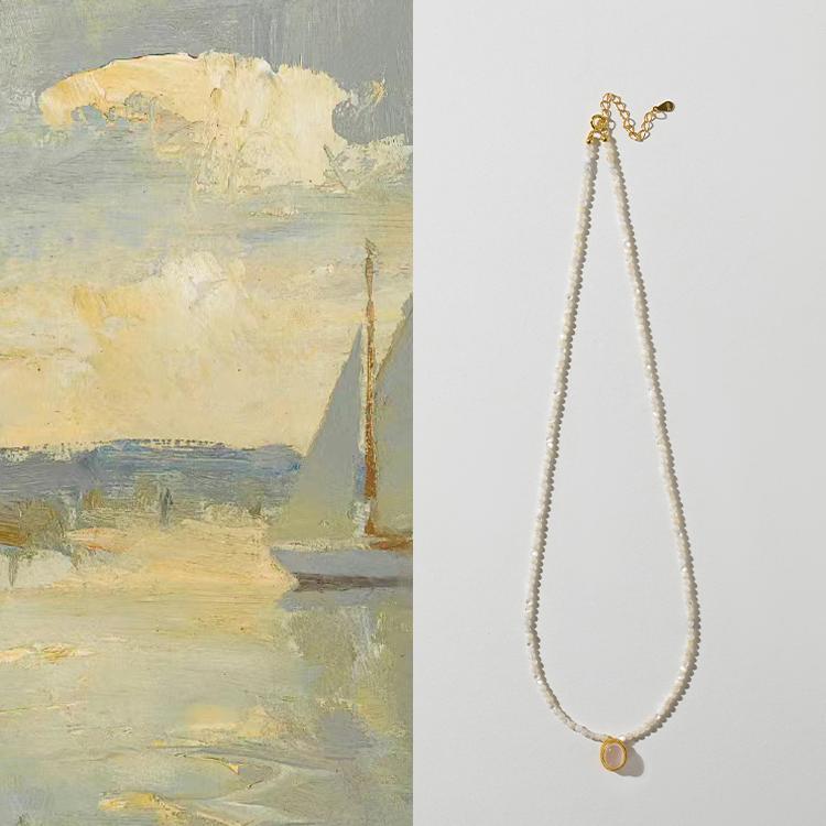 

Nebula Falls New Chinese Style Natural White Mother-of-Pearl Beaded Necklace for Women, Unique Design with a Chinese Flair Night Serenade（about42+