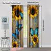Flat Printing Scene Curtains Butterflies Sunflowers Wooden Wall Durable Polyester Fabric Without Electricity Set Of 2 Made