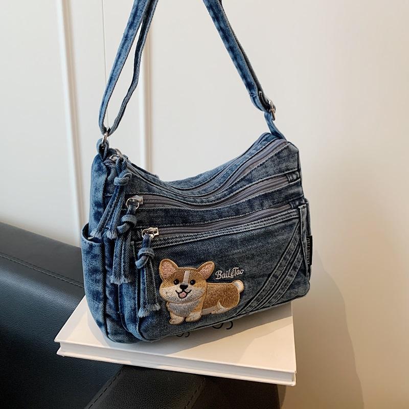 Vintage Denim Bag Crossbody Bag Women's Large Capacity Multi-Pocket Lightweight Shoulder Bag