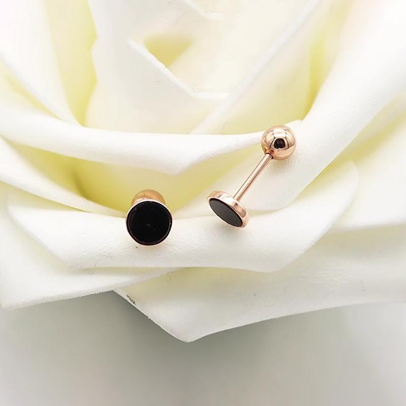Exquisite Russian Purple Gold Korean Version Casual Fashion Round Ball Stud Earrings Rose Gold Plated Black Oil Drop Round Earrings