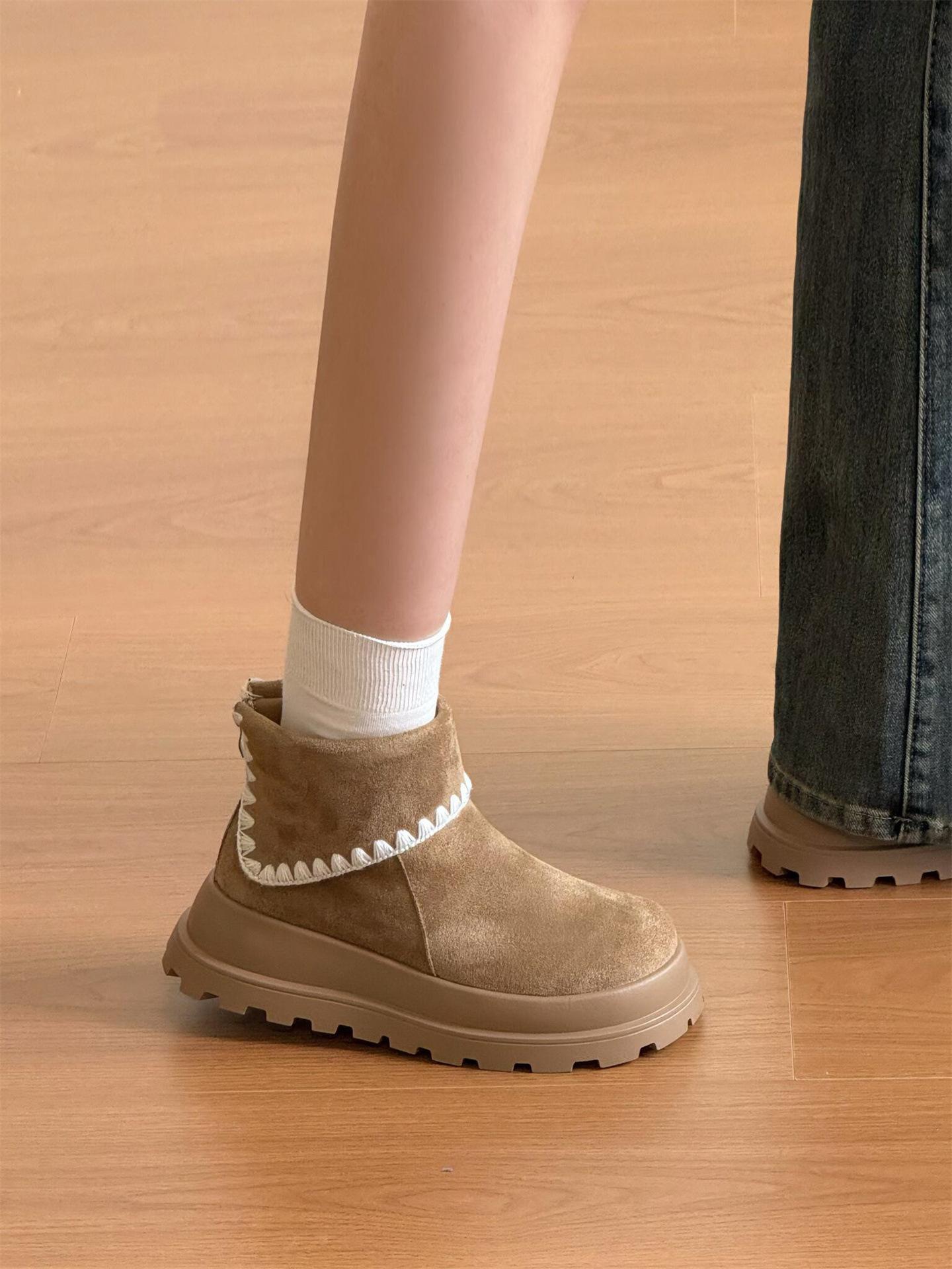 

Velvet version~ Huge good-looking thick-soled Boken short boots for women s 2025 autumn and winter new small Maillard Martin boots 35 хаки