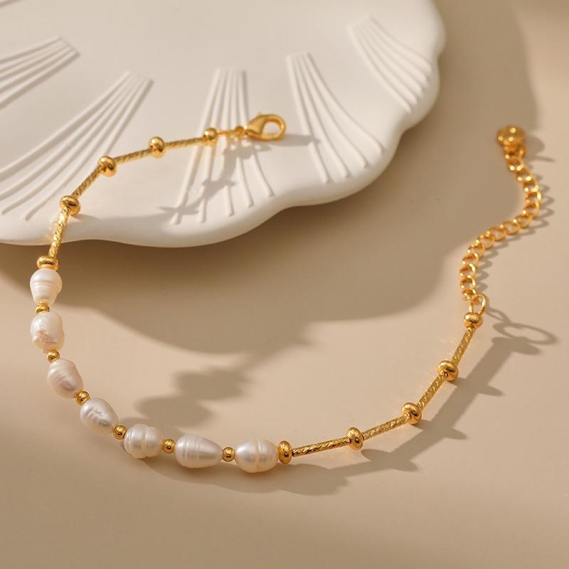 K Gold Plated Copper Natural Freshwater Pearl Elegant Women Bracelet