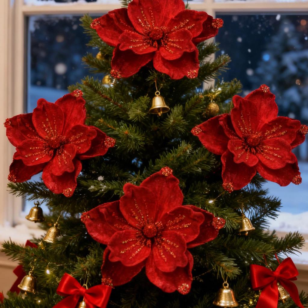 Velvet Sequin Magnolia Christmas Decorations