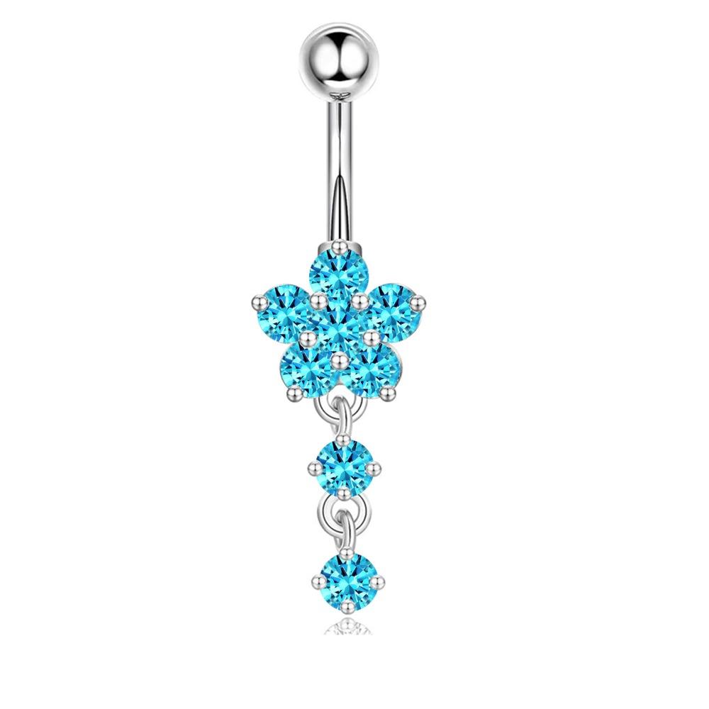 Rhinestone Flower Pendants Belly Button Ring Stainless Steel Body Piercing Jewelry Girls