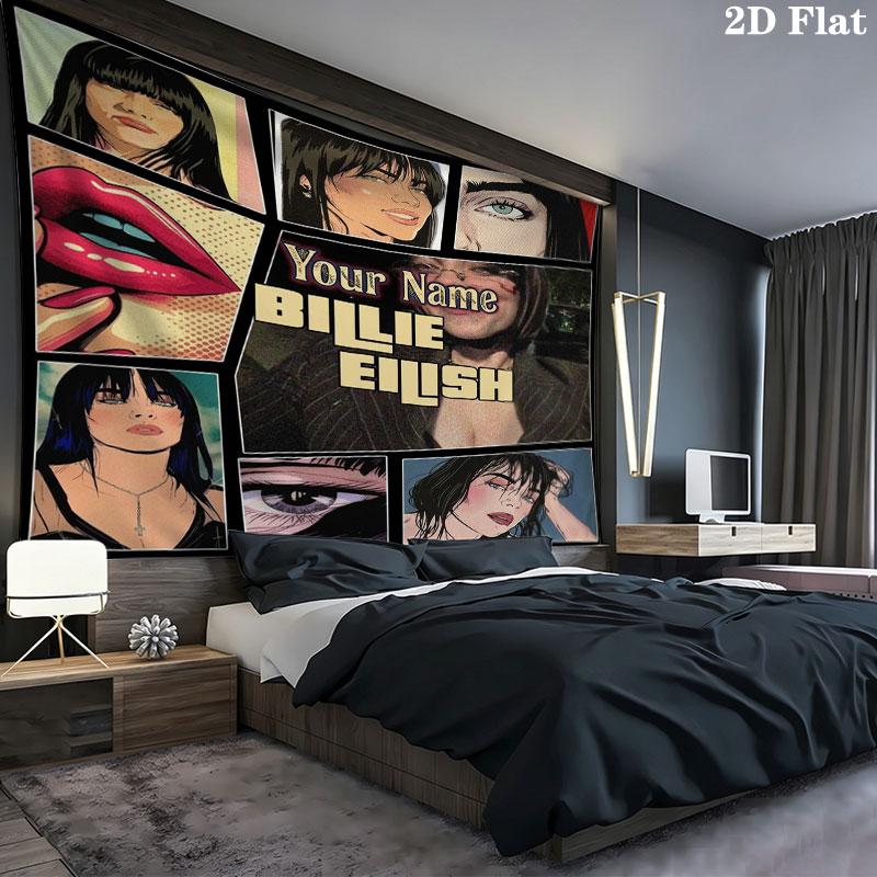 Arazzo da Parete con Nome Personalizzato Billie Eilish Appeso Estetico alla Parete Coperta in Tessuto Stampato Arazzi Decorativi per Camera da Letto Soggiorno Decorazioni per la Casa