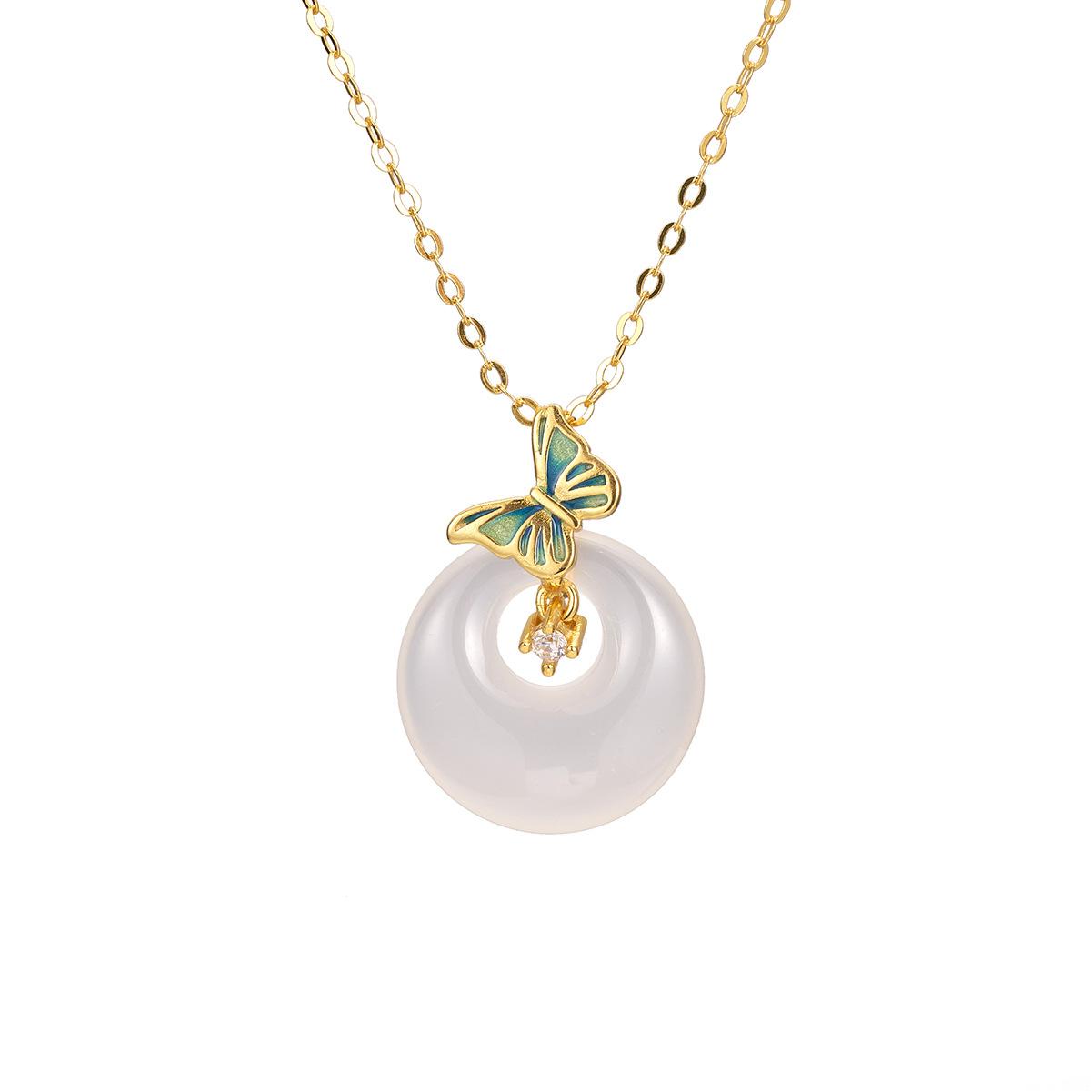 

925 стерлингового серебра халцедон бабочка циркон ожерелье женское высокое чувство универсальный пряжка безопасности ювелирные изделия мода 925 silver