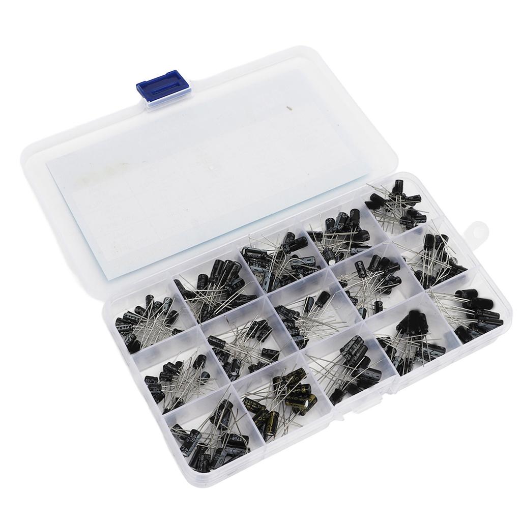 200PCS 15 Value in Line Electrolytic Capacitor Aluminum Capacitor Assortment Box Kit 0.1‑220UF