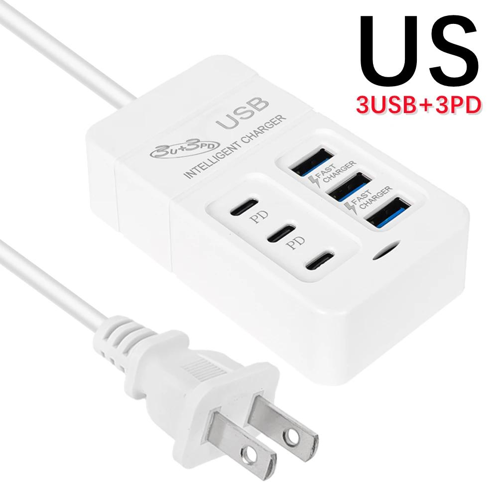 6Ports Multiport USB Charger 35W PD Type-C Mobile Phone Fast Chargin Quick Type C Wall Chargers TypeC Hub Adapter EU US Plug