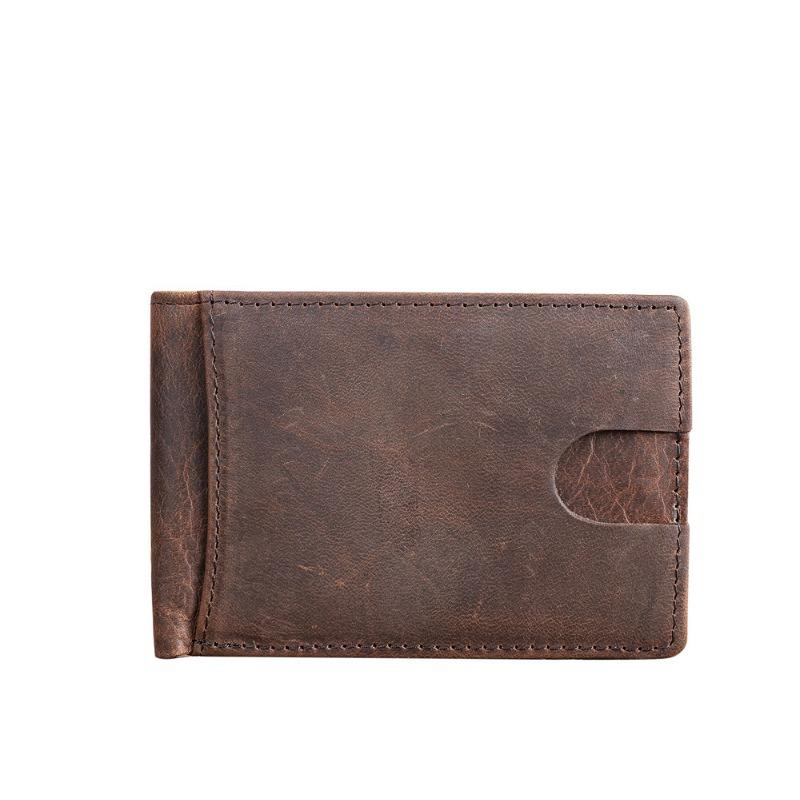 Men's Crazy Horse Skin Genuine Leather Wallet Short, 20% Off USD Clip, Retro Card Bag