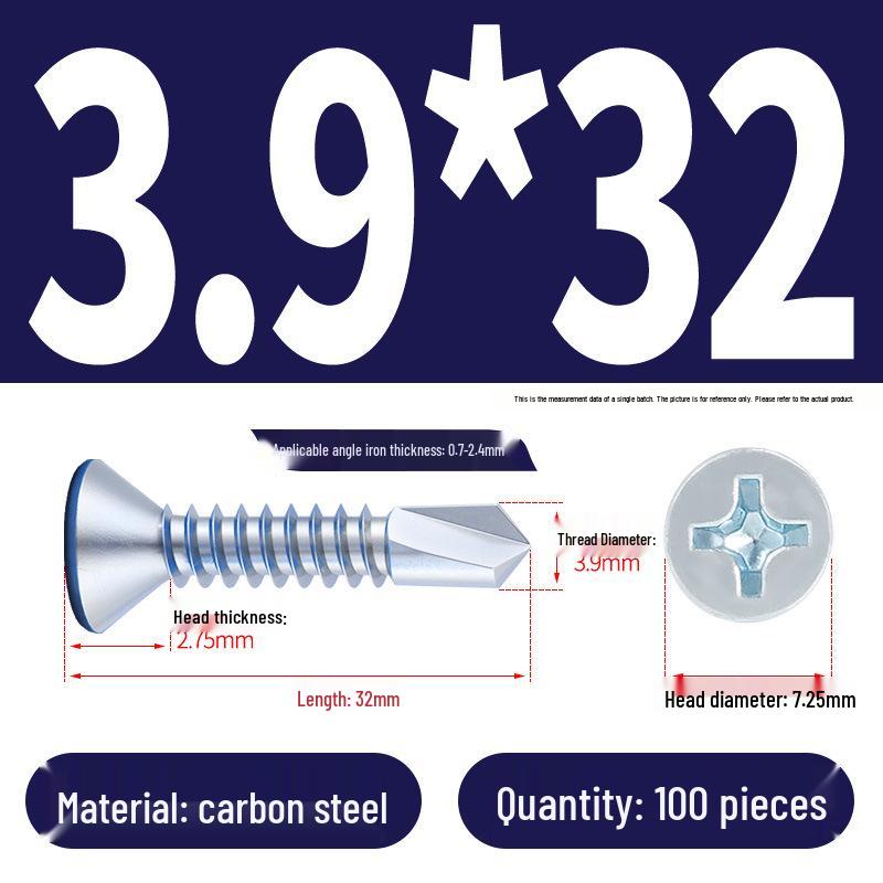 Phillips Flat Head Blue Zinc Plated Stainless Steel Self-Drilling & Self-Tapping Screws M3.9-M5.5