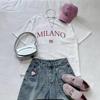 Camiseta de Algodón Holgada de Verano para Mujer - Estilo Europeo y Americano, Longitud Media, Manga Corta, Diseño Estampado Versátil