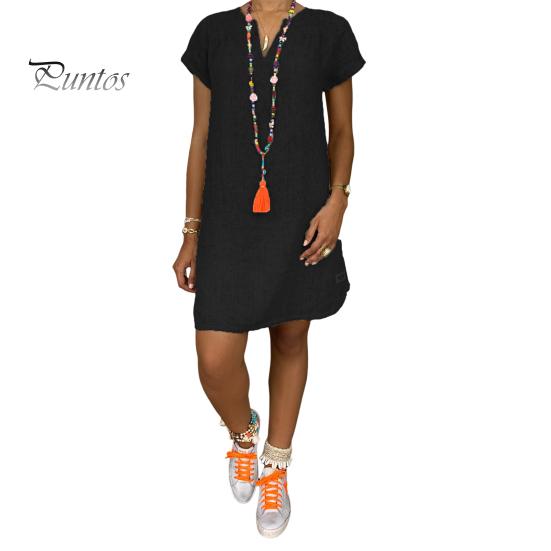 

Летнее платье с V-образным вырезом и разрезом на подоле, свободное нерегулярное платье с короткими рукавами, сплошной цвет, пуловер длиной до колена, повседневная повседневная одежда, платье миди 3XL чёрный