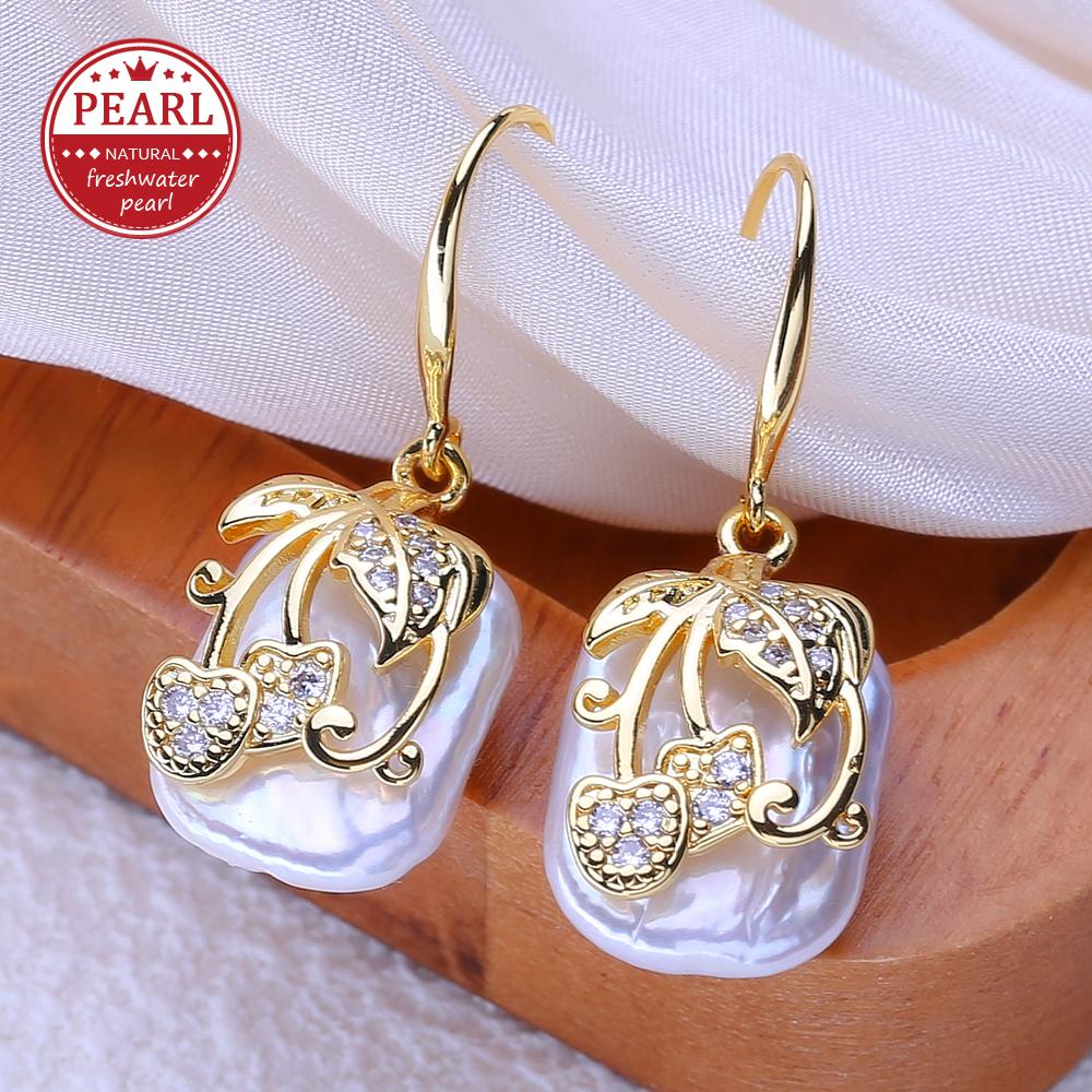 LSOOYH Natural Freshwater Big Irregular Baroque Pearl Earrings For Women Fashion Gold Silver Color Drop Earrings Birthday Gifts