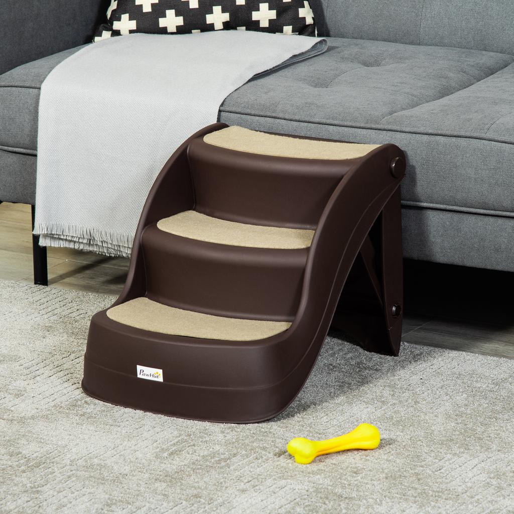 Folding Dog Ladder with 3 Non-Slip Steps In PP, 49x38x38 Cm, Brown