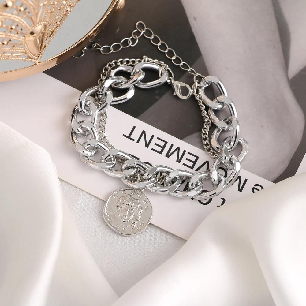3PCS Fashion Thick Chain Link Bracelets for Women Vintage Snake Chain Gold Color Silver Color Bangles Bracelets Set Punk Jewelry