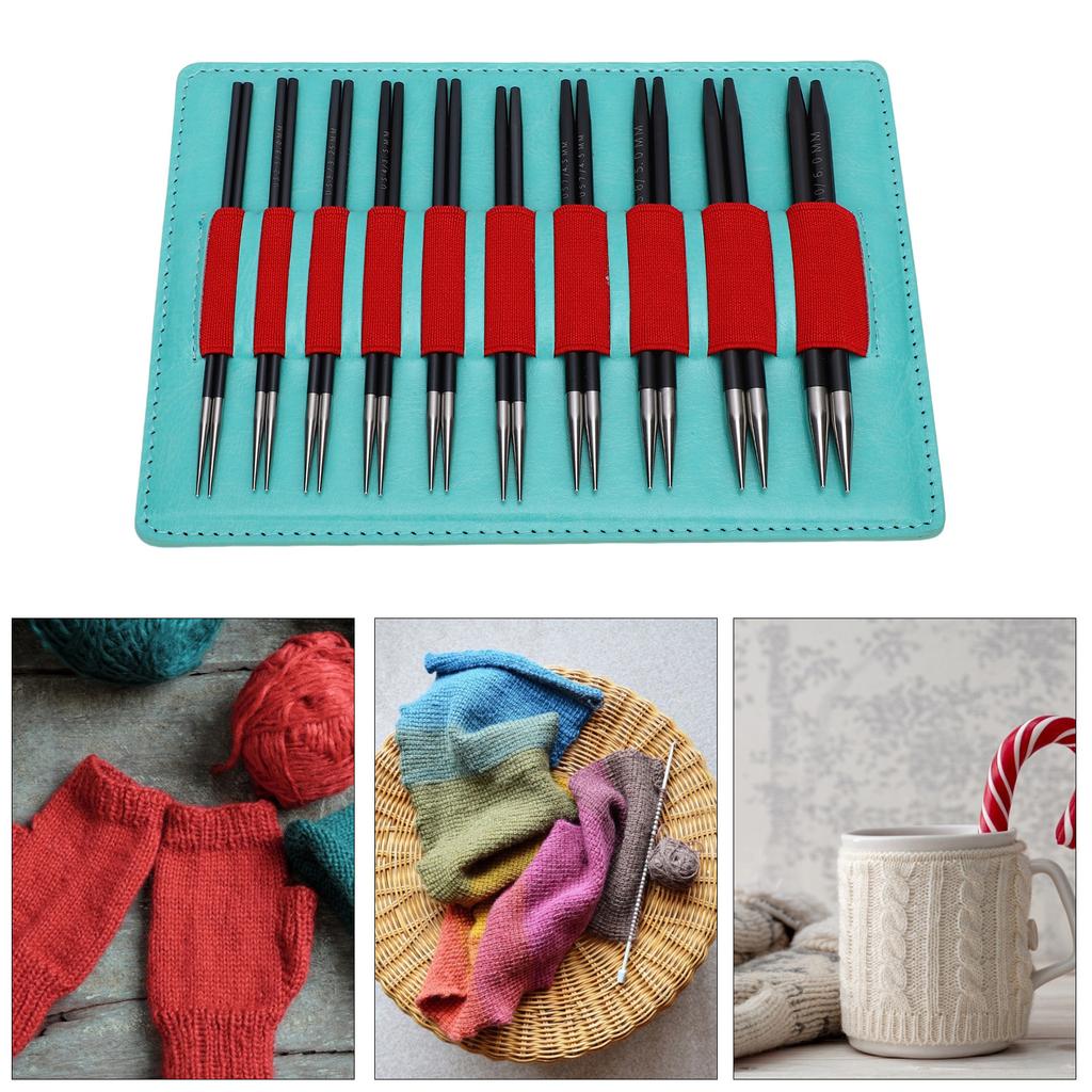10 Pairs Circular Knitting Needle Set 2.75-6mm 12cm Length Interchangeable Knitting Needle with 40cm 60cm 80cm 100cm Cables