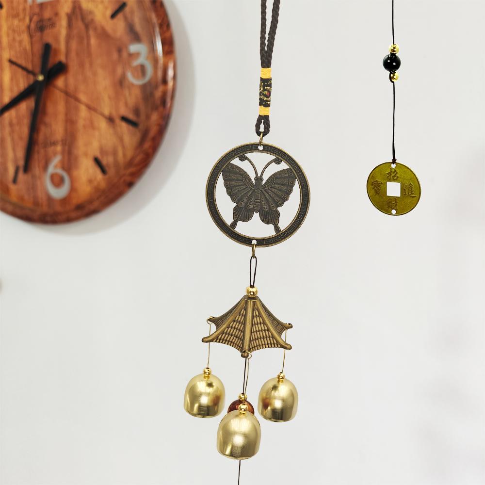1 PC Lucky Wind Chimes Feng Shui Hanging Wind Chimes for Garden Good Luck Chinese Wind Bells with Coin Matel Bells Butterfly Cat