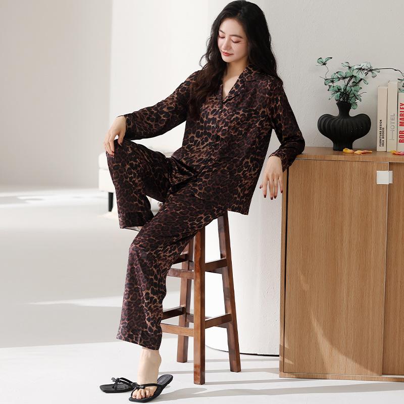 Ice Silk Pajamas Women's Spring and Autumn Long-sleeved Women's Four-season Winter Girls' Silk Loungewear Casual Large-size Suit
