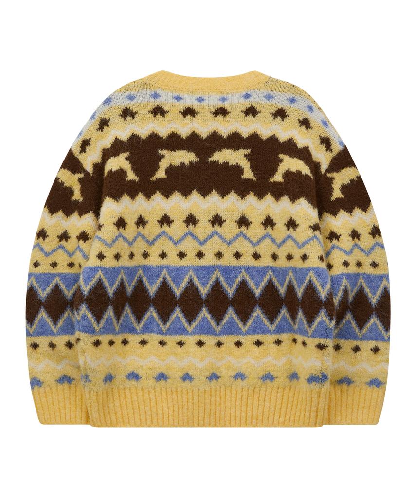 WAIKEI Dolphin Hairy Graphic Knit Yellow