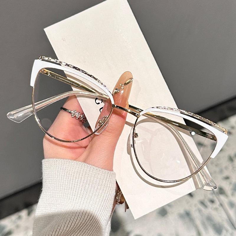Hollowed-out Cat-eye Women's Fashion Metal Anti-blue Light Non-prescription Glasses