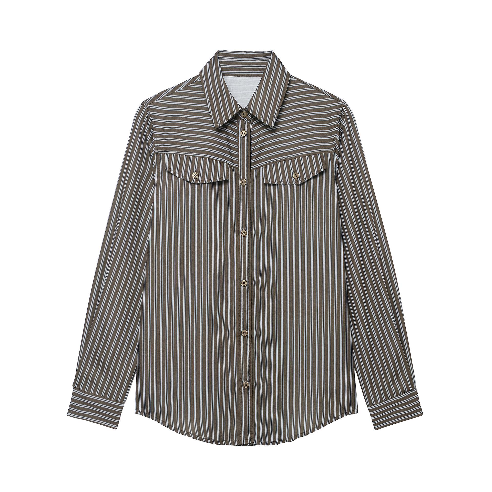 European Style 2025 Women s Autumn Striped Poplin Long Sleeve Shirt Large