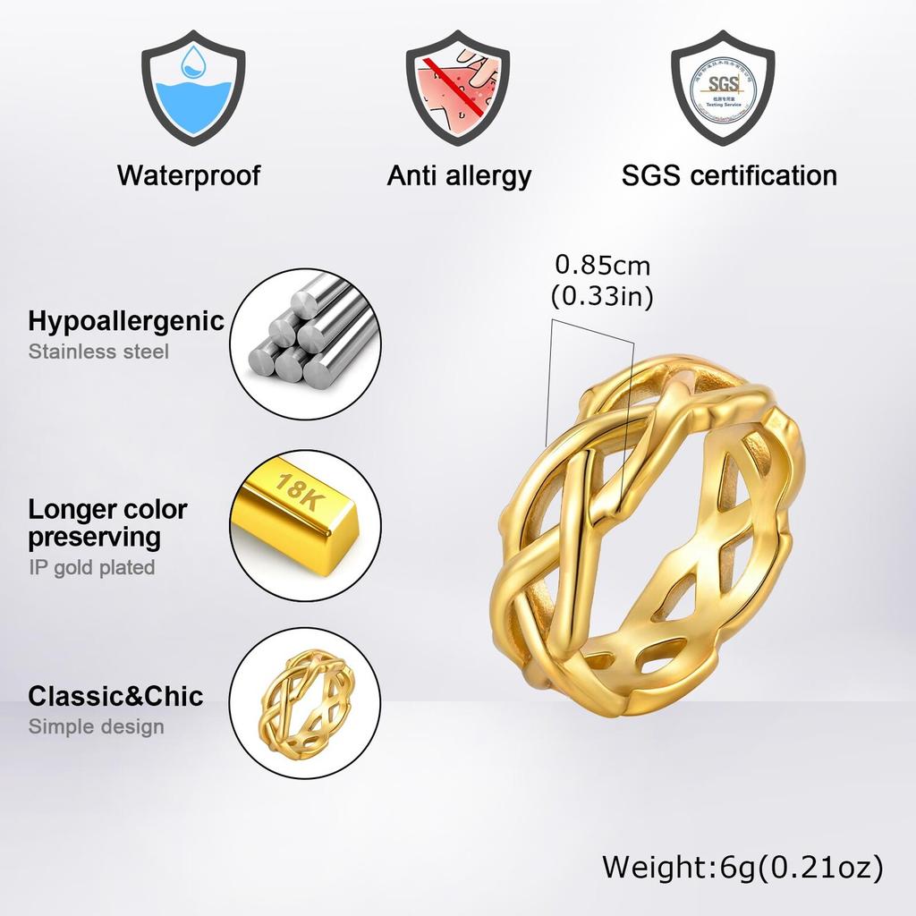 Retro Thorn Crown Ring for Men,Stainless Steel Punk Tree Vine Branch Wedding Band Ring,The US Size 7-12