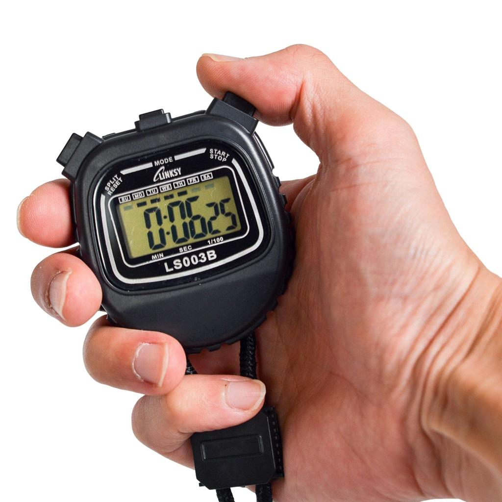 LINKSY 1100-Second Stopwatch with SplitDual Time Functions, Alarm, and Calendar, Black, LS003BA