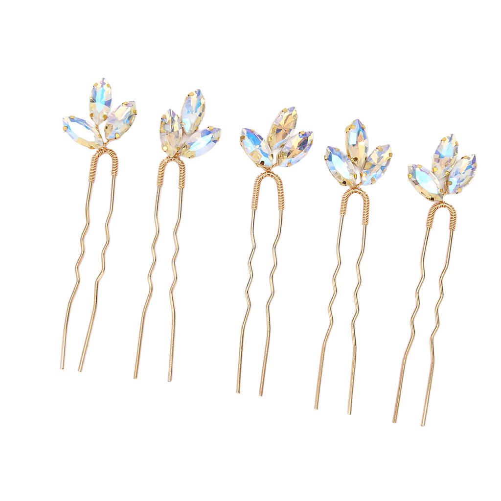 5Pcs Crystal Flower Hair Pins Simple Retro Elegant Shiny Light Rhinestone Hair Piece for Party Wedding Bouquet