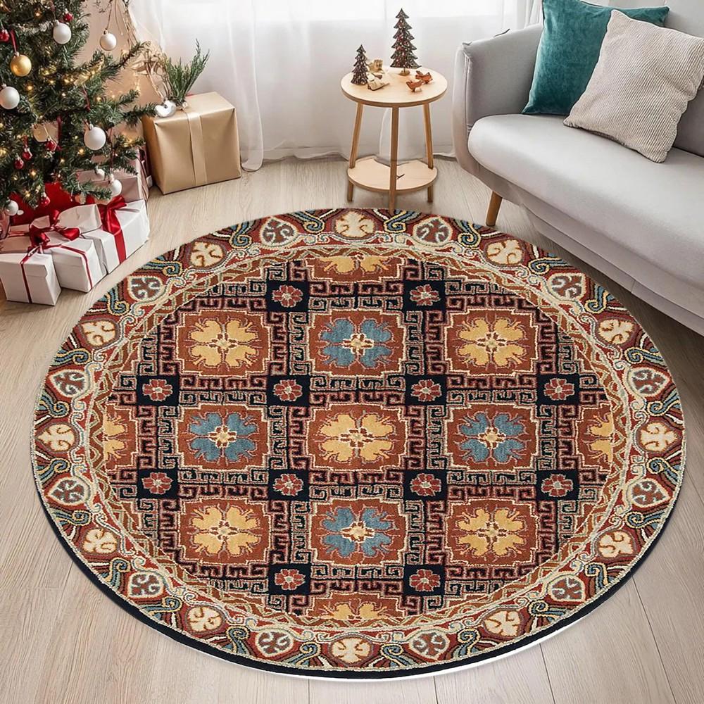 Etnische Stijl Rond Tapijt Retro Boheemse Stijl Vloerkleed Woonkamer Slaapkamer Winter Warm Huisdecoratie Mat 40X40CM