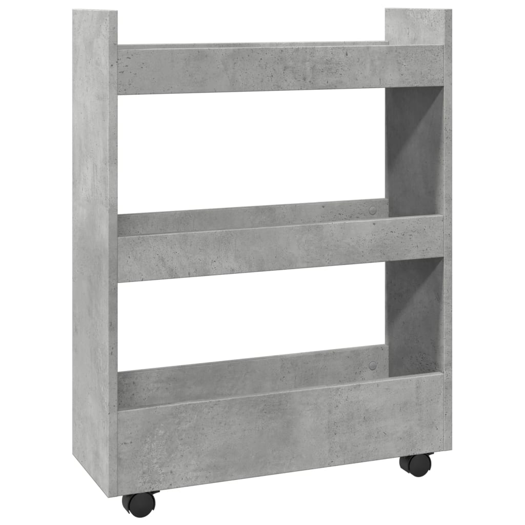Narrow Storage Trolley 3 Tier Concrete Grey Wood Based Material