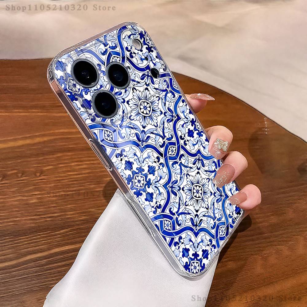 blue and white china pattern Phone Case For iPhone 17,16,11,15,13,14,12,Air,Mini,Plus,Pro,Max,Plus,E Clear Soft Shell