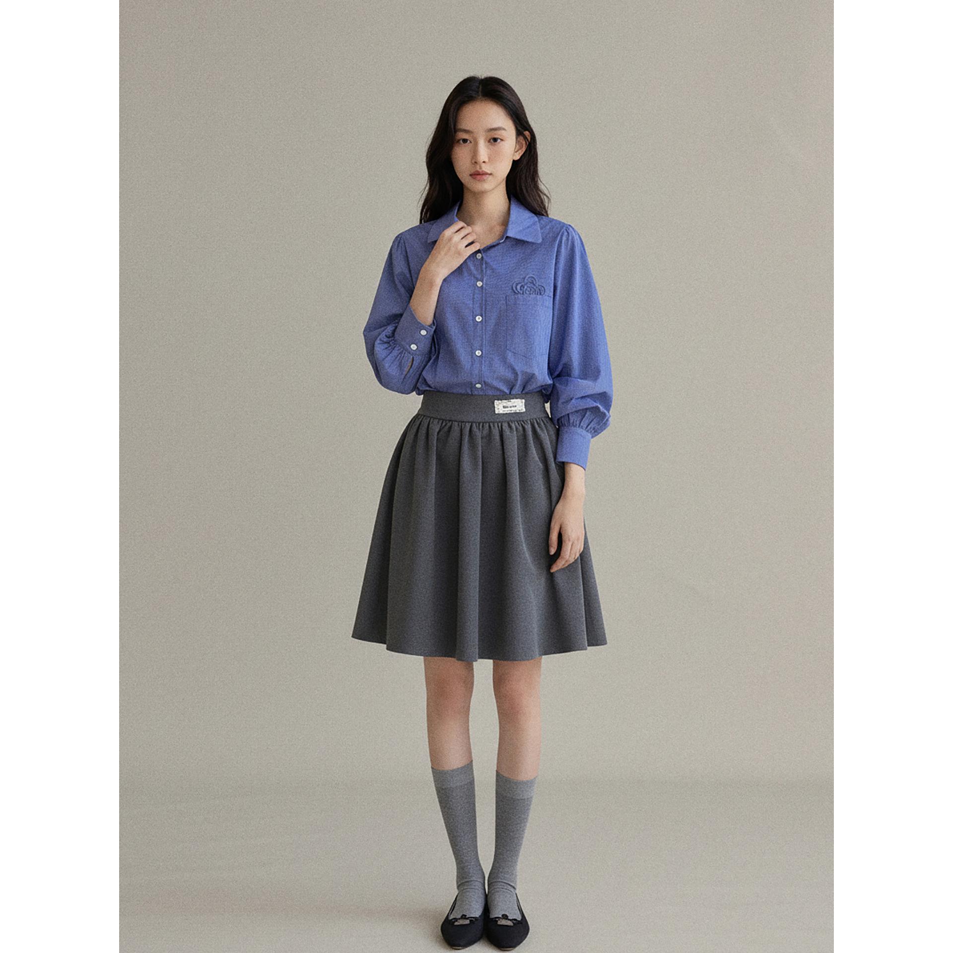 Ge Ming Korean High-Waisted A-Line Slimming Skirt for Women - Spring 2026 New Arrival (Y3835F) S темно-серого