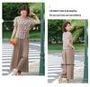 Mother's Summer Outfit: Elegant Short-Sleeve T-Shirt & Wide-Leg Pants Set for Mature Women