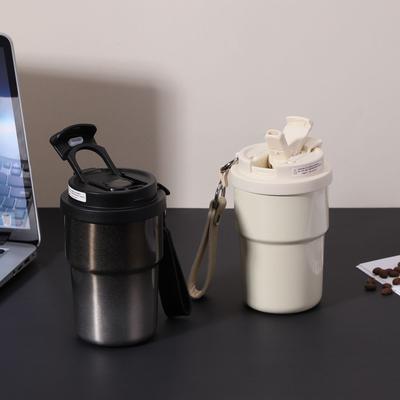 Enkel och avancerad termosmugg i 316 rostfritt stål med lyftögla, lock, dubbelväggig kaffemugg, bärbar medföljande vattenmugg