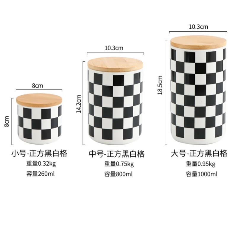 Black and White Checkered Ceramic Storage Tank, Sealed Tank, Suitable for Coffee, Nuts, Tea Boxes, Kitchen Storage Containers