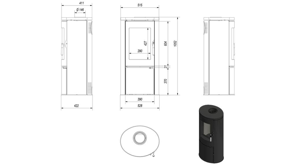 Wood burning steel-cast iron stove KRATKI AB Ø 150 8 kW self closing door