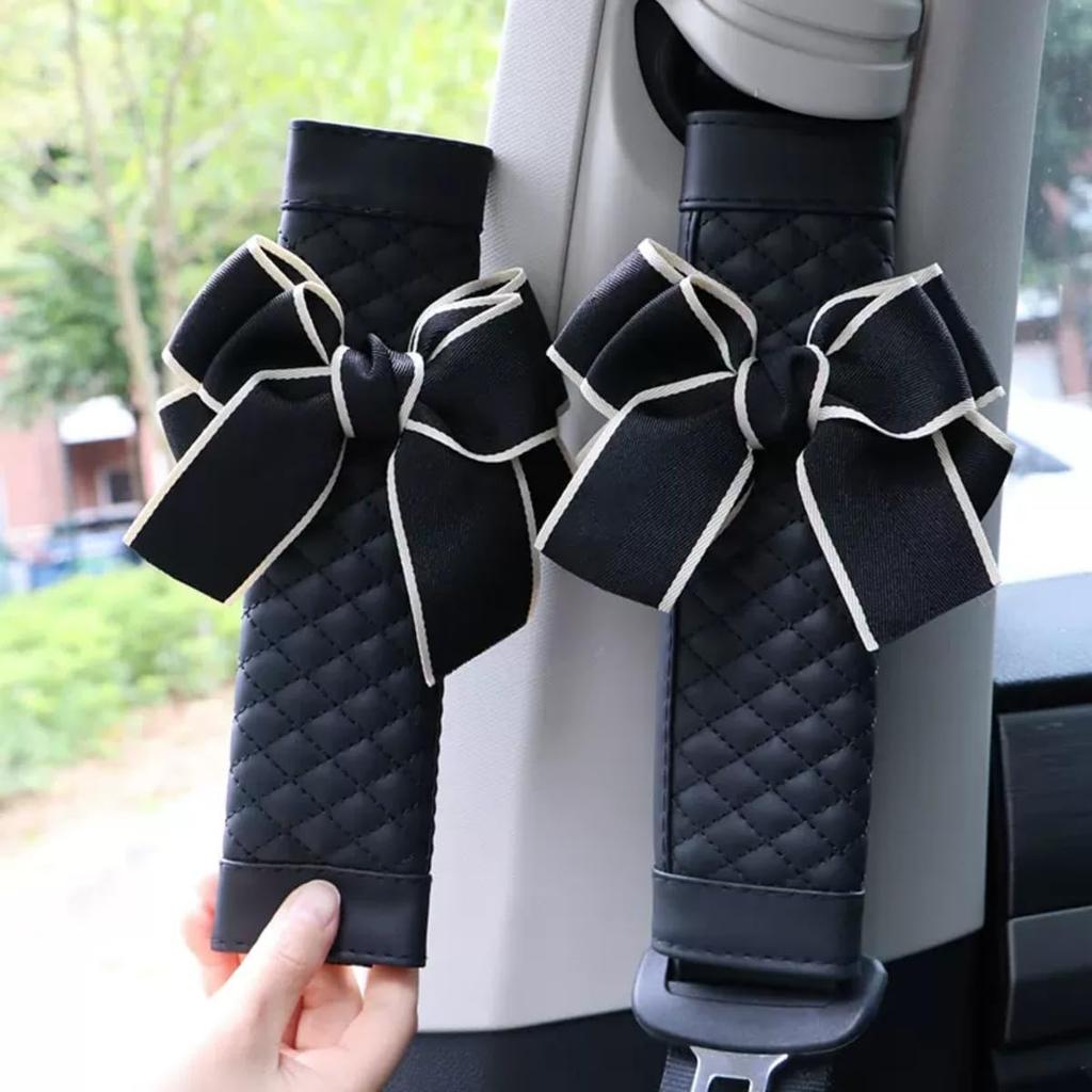 Cute Bow Leather Car Seat Belt Cover Pads,2 Pcs & 4 Pcs Seat Belt Cover for Shoulder, Seatbelt Cushion, Car Seat Strap Pads, Seatbelt Covers for