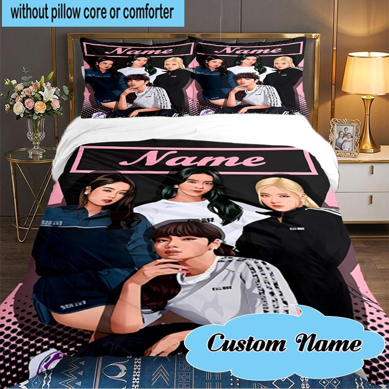 Custom Name 3PCS Kpop Group Fashion Bedding Set Including 1pc Duvet Cover And 2pcs Pillowcases for Bedroom, Dormitory Gift Home Decor