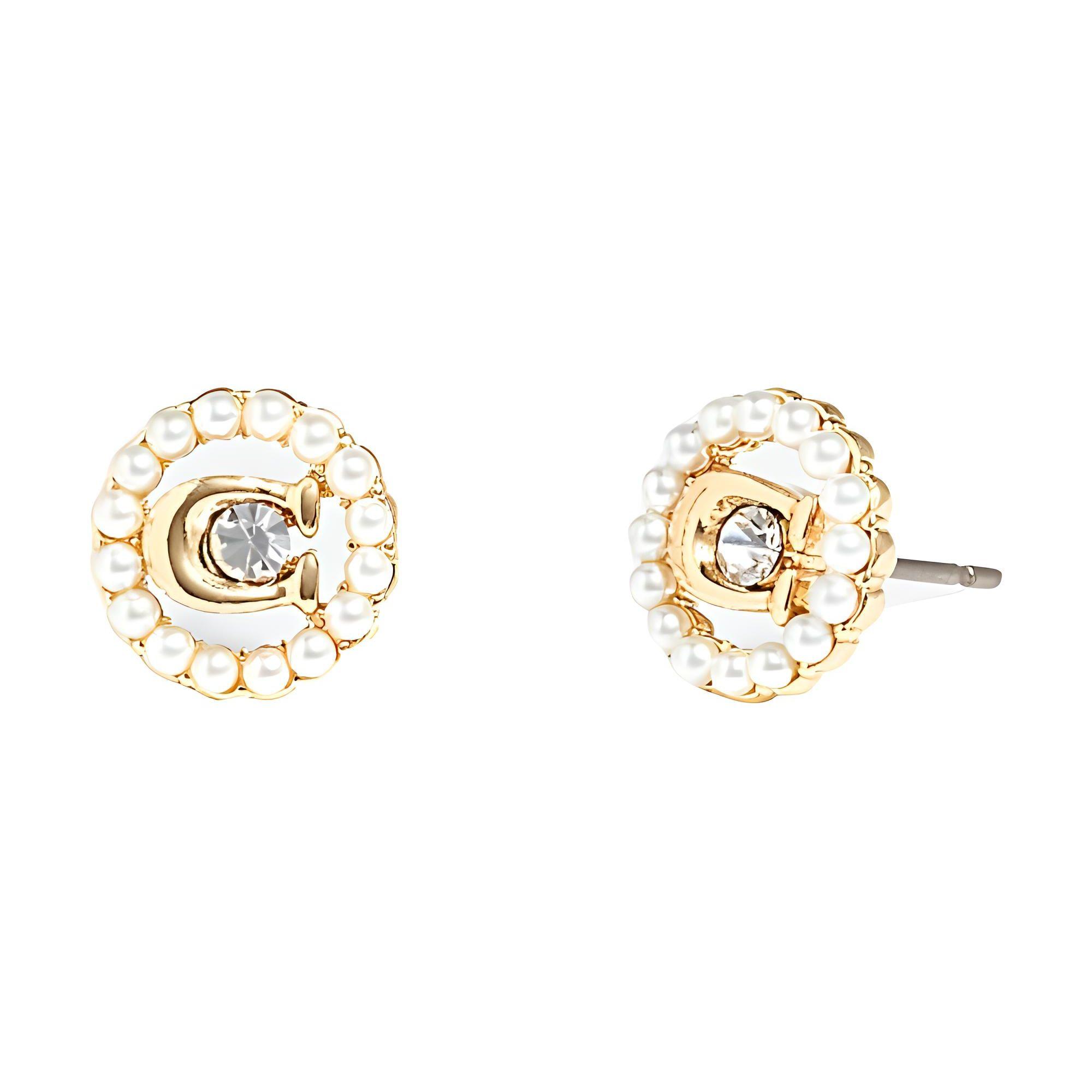 Coach Classic Logo Simple Crystal Earrings Women earrings CG161-GLD Gold,F