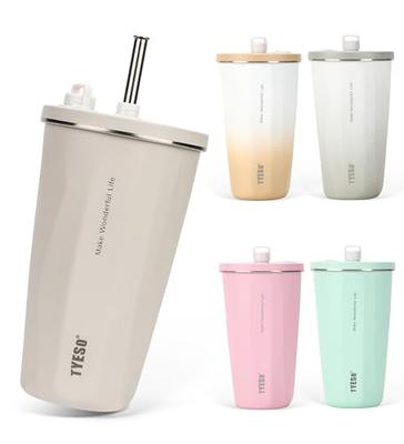 [Trending On Social Media] TYESO Tumbler with Straw, 600ml, Stainless Steel, with Lid, Vacuum Insulated, Keeps Drinks Hot or Cold, Portable, Direct Dr