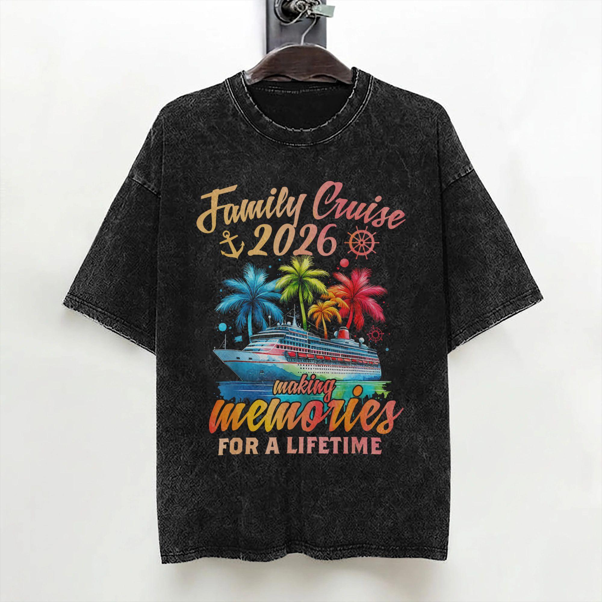 Family Cruise 2026 Matching Family Vacation T Shirts Washed Short Sleeve TShirts Novelty for Men Women Streetwear Summer Tees S